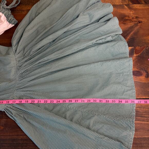 Vintage 1970s Handmade Squaredance Dress Polka Dot Green German Dirndl SMALL - Picture 13 of 16